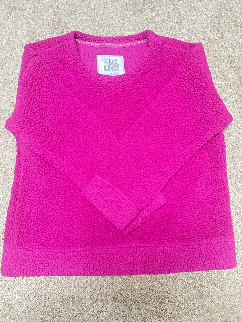Muk Luks Plush Sherpa Crewneck Sweater - Hot Pink